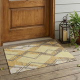 3' X 5' Wheat And Gold Geometric Washable Indoor Outdoor Area Rug