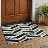 3' X 5' Black And Ivory Geometric Washable Indoor Outdoor Area Rug