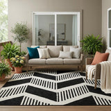 5' X 8' Black And Ivory Geometric Washable Indoor Outdoor Area Rug