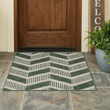 3' X 5' Green And Ivory Geometric Washable Indoor Outdoor Area Rug