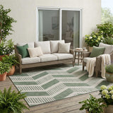 5' X 8' Green And Ivory Geometric Washable Indoor Outdoor Area Rug