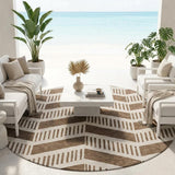 8' Coffee And Brown Round Geometric Washable Indoor Outdoor Area Rug