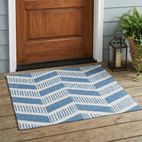 3' X 5' Denim Blue And Blue Geometric Washable Indoor Outdoor Area Rug