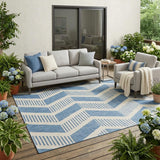 5' X 8' Denim Blue And Blue Geometric Washable Indoor Outdoor Area Rug