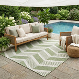 5' X 8' Fern Green And Green Geometric Washable Indoor Outdoor Area Rug