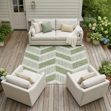 8' X 10' Fern Green And Green Geometric Washable Indoor Outdoor Area Rug