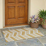 3' X 5' Gold And Linen Geometric Washable Indoor Outdoor Area Rug