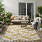 5' X 8' Gold And Linen Geometric Washable Indoor Outdoor Area Rug