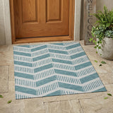 3' X 5' Teal Blue And Silver Geometric Washable Indoor Outdoor Area Rug