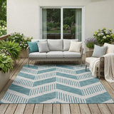 5' X 8' Teal Blue And Silver Geometric Washable Indoor Outdoor Area Rug