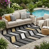 5' X 8' Black And Graphite Geometric Washable Indoor Outdoor Area Rug