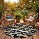 8' Black And Graphite Round Geometric Washable Indoor Outdoor Area Rug