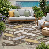 5' X 8' Chocolate And Brown Geometric Washable Indoor Outdoor Area Rug