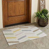 3' X 5' Ivory And Beige Geometric Washable Indoor Outdoor Area Rug