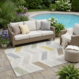 5' X 8' Ivory And Beige Geometric Washable Indoor Outdoor Area Rug
