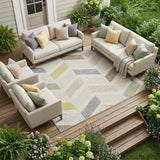 8' X 10' Ivory And Beige Geometric Washable Indoor Outdoor Area Rug