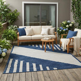 5' X 8' Navy Blue And Blue Geometric Washable Indoor Outdoor Area Rug