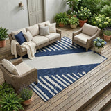 8' X 10' Navy Blue And Blue Geometric Washable Indoor Outdoor Area Rug