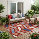 5' X 8' Red And Ivory Geometric Washable Indoor Outdoor Area Rug
