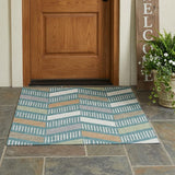 3' X 5' Teal Blue And Silver Geometric Washable Indoor Outdoor Area Rug