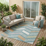 5' X 8' Teal Blue And Silver Geometric Washable Indoor Outdoor Area Rug