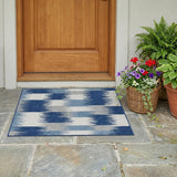 3' X 5' Blue And Ivory Geometric Washable Indoor Outdoor Area Rug
