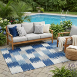 5' X 8' Blue And Ivory Geometric Washable Indoor Outdoor Area Rug