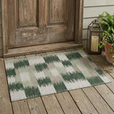 3' X 5' Green And Ivory Geometric Washable Indoor Outdoor Area Rug