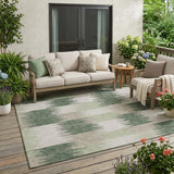 5' X 8' Green And Ivory Geometric Washable Indoor Outdoor Area Rug