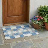 3' X 5' Denim Blue And Blue Geometric Washable Indoor Outdoor Area Rug