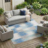 8' X 10' Denim Blue And Blue Geometric Washable Indoor Outdoor Area Rug