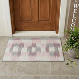 3' X 5' Pink And Linen Geometric Washable Indoor Outdoor Area Rug
