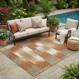 5' X 8' Orange And Brown Geometric Washable Indoor Outdoor Area Rug