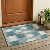 3' X 5' Teal Blue And Silver Geometric Washable Indoor Outdoor Area Rug