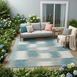 5' X 8' Teal Blue And Silver Geometric Washable Indoor Outdoor Area Rug