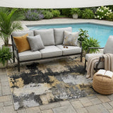 5' X 8' Black And Graphite Abstract Washable Indoor Outdoor Area Rug