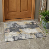 3' X 5' Gray And Silver Abstract Washable Indoor Outdoor Area Rug