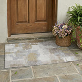 3' X 5' Ivory And Silver Abstract Washable Indoor Outdoor Area Rug