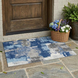 3' X 5' Navy Blue And Blue Abstract Washable Indoor Outdoor Area Rug