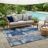 5' X 8' Navy Blue And Blue Abstract Washable Indoor Outdoor Area Rug
