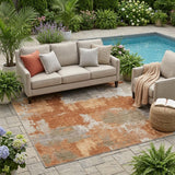 5' X 8' Orange And Brown Abstract Washable Indoor Outdoor Area Rug