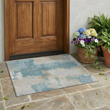 3' X 5' Teal Blue And Silver Abstract Washable Indoor Outdoor Area Rug