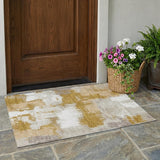 3' X 5' Walnut And Gold Abstract Washable Indoor Outdoor Area Rug
