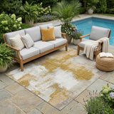 5' X 8' Walnut And Gold Abstract Washable Indoor Outdoor Area Rug
