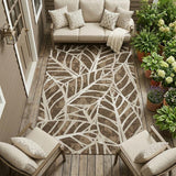 8' X 10' Chocolate And Brown Botanical Leaves Washable Indoor Outdoor Area Rug