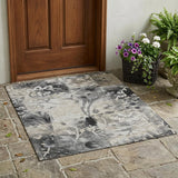 3' X 5' Black And Silver Botanical Leaves Washable Indoor Outdoor Area Rug