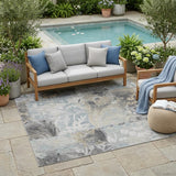 5' X 8' Gray And Silver Botanical Leaves Washable Indoor Outdoor Area Rug