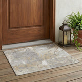 3' X 5' Ivory And Silver Botanical Leaves Washable Indoor Outdoor Area Rug