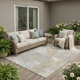 5' X 8' Ivory And Silver Botanical Leaves Washable Indoor Outdoor Area Rug