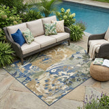 5' X 8' Olive Green And Green Botanical Leaves Washable Indoor Outdoor Area Rug